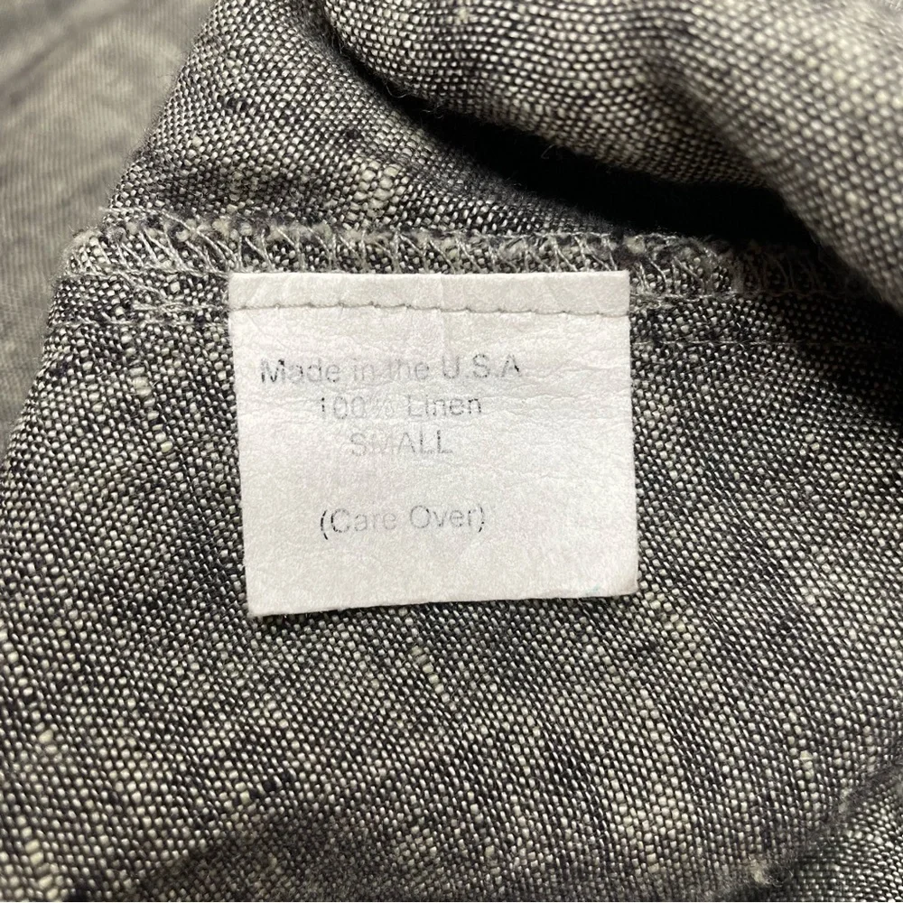 Flax Grey 100% Linen Collared Button Up Shirt Top Blouse Small